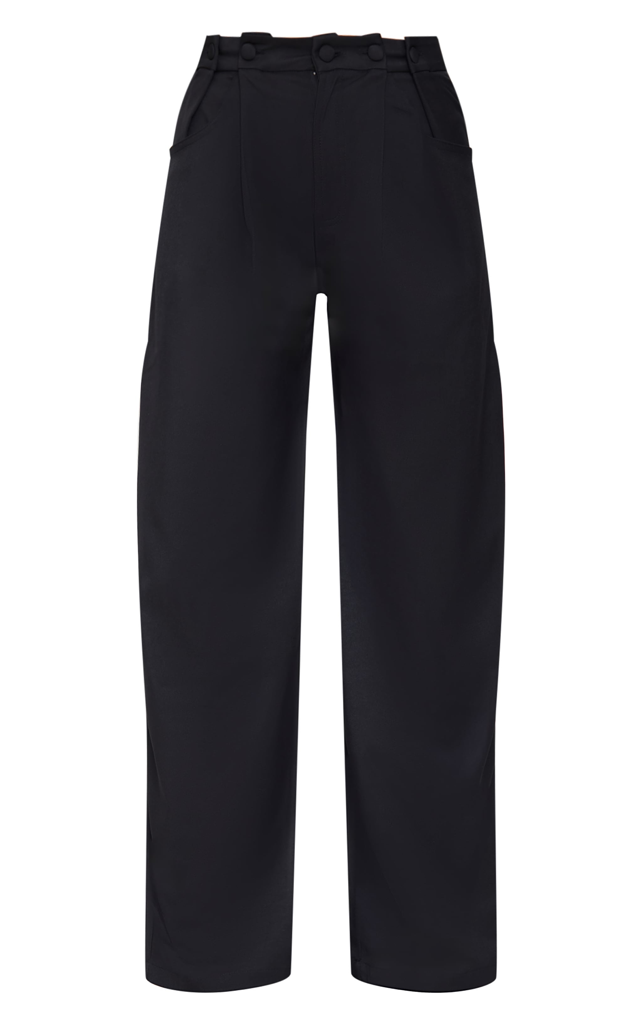 Black Woven Waistband Detail Tailored Straight Leg Pants image 5