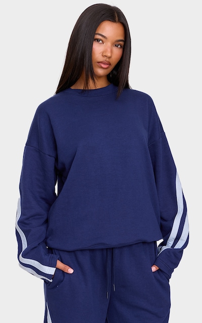 Navy Contrast Striped Oversized Sweatshirt