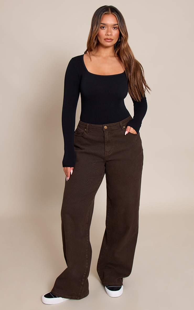 Shape Black Square Neck Long Sleeve Seamless Bodysuit image 3