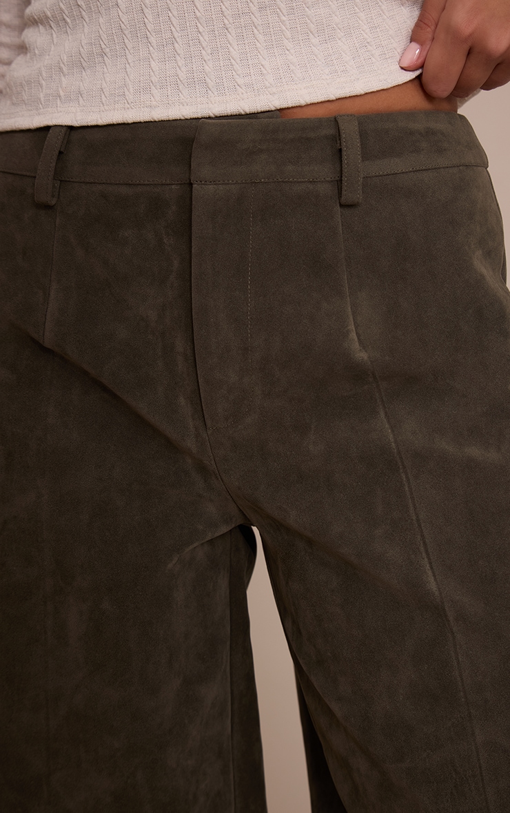 Khaki Faux Suede Straight Leg Pants image 4