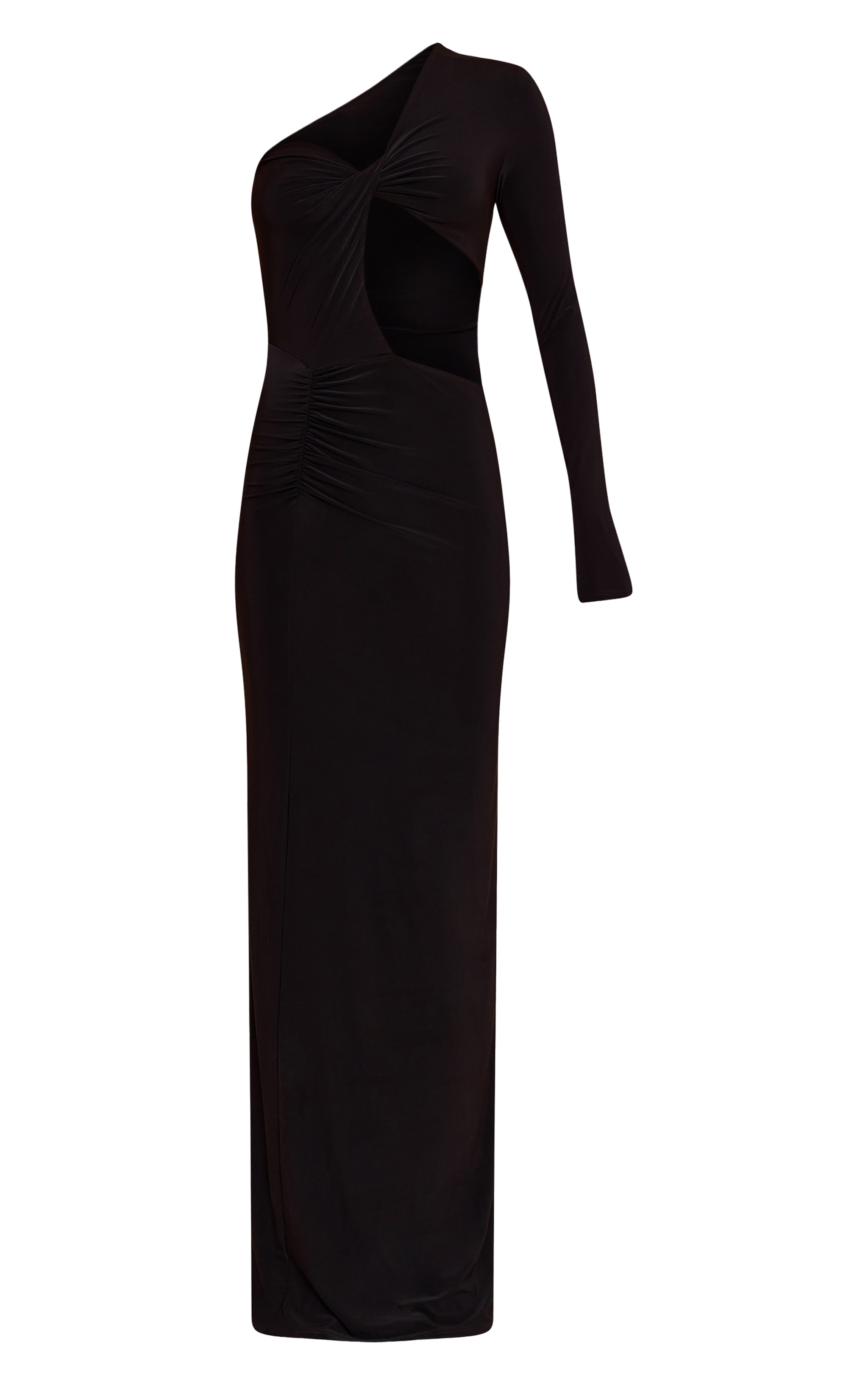 Petite Black One Shoulder Cut Out Ruched Maxi Dress image 5