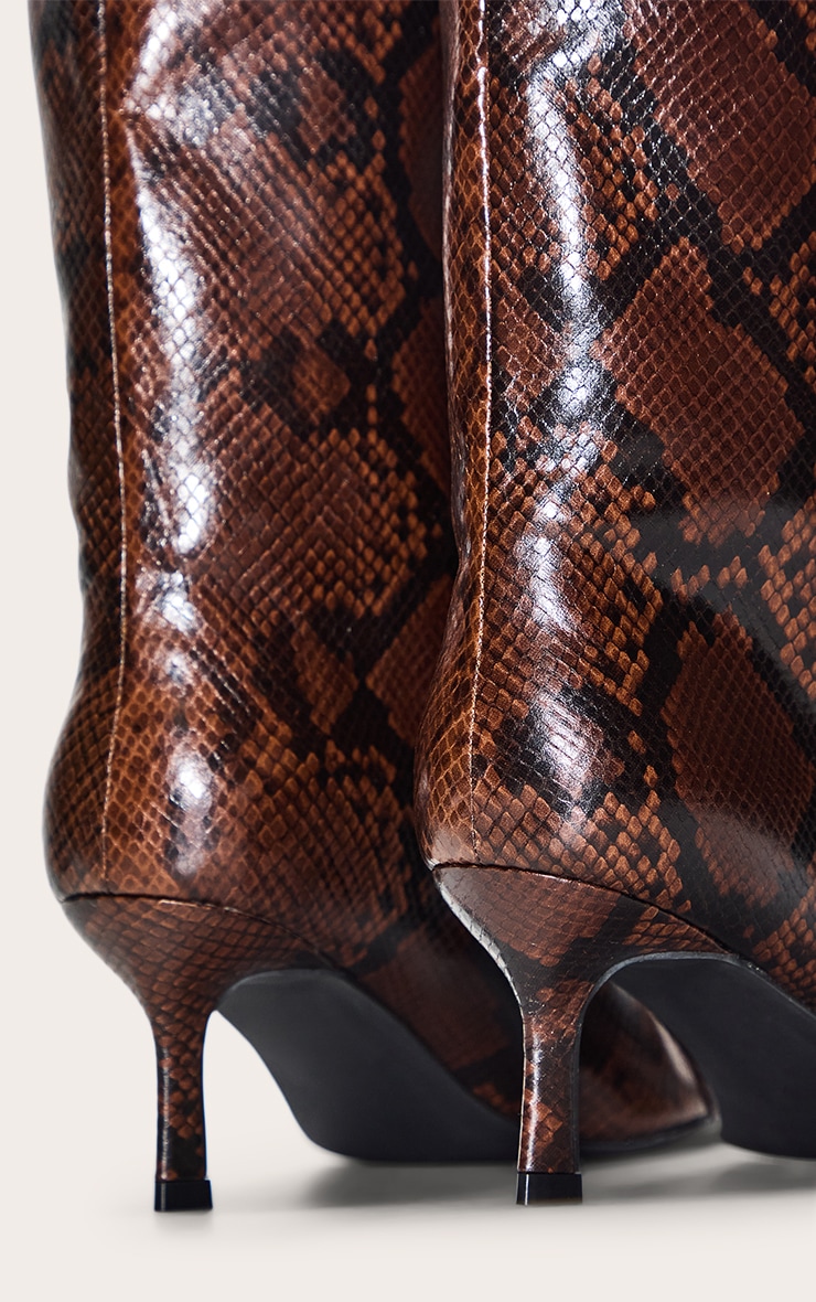 Natural Snake PU Snipped Toe Low Heel Knee Boots image 5