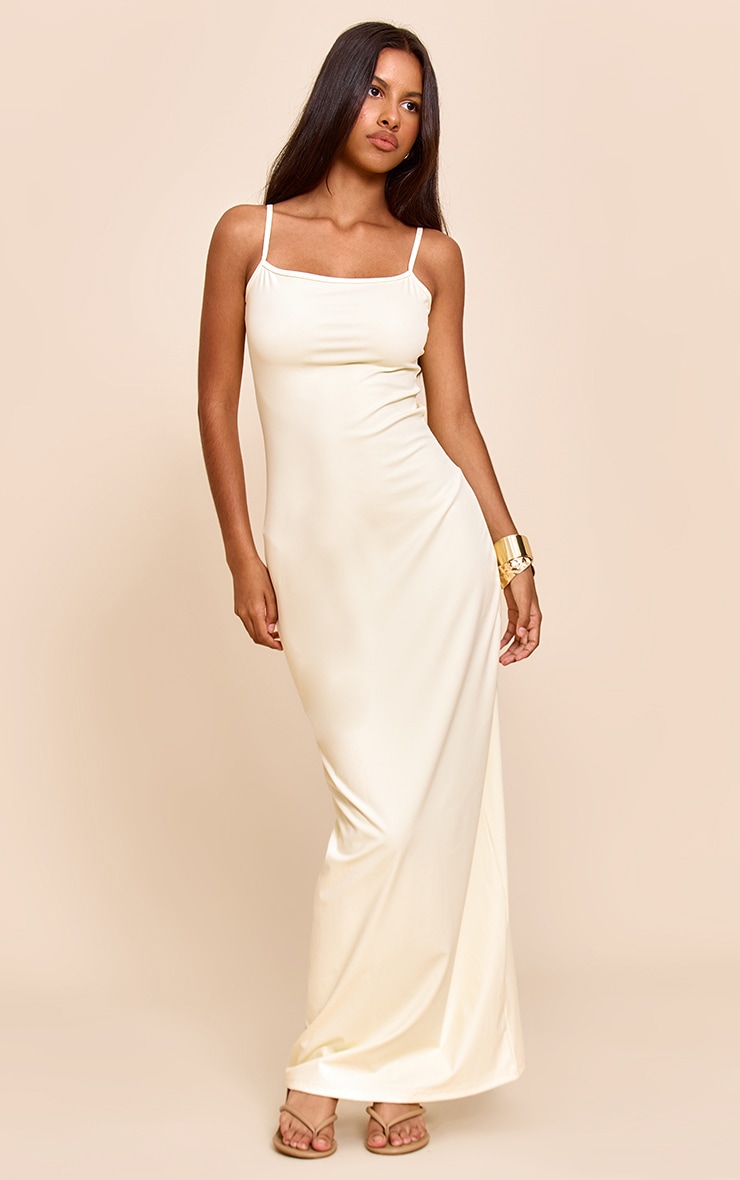 Petite Butter Cream Snatched Sculpt Strappy Maxi Dress image 1