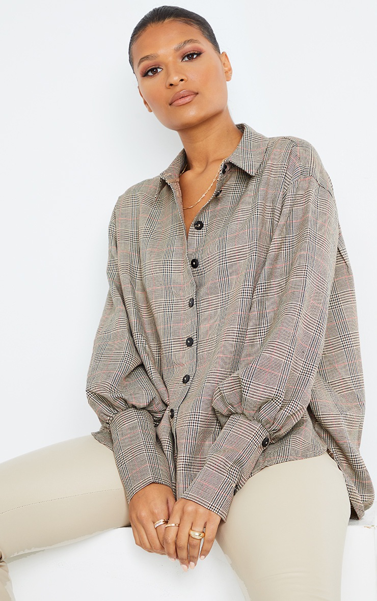 Nude Checked Oversized Shirt