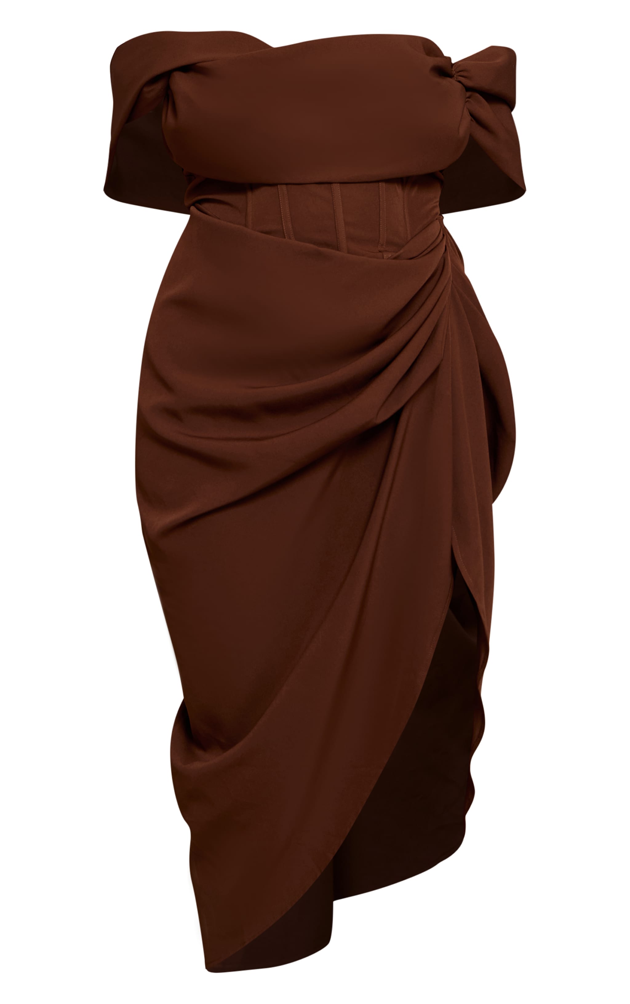 Plus Chocolate Corset Bardot Draped Midi Dress image 5