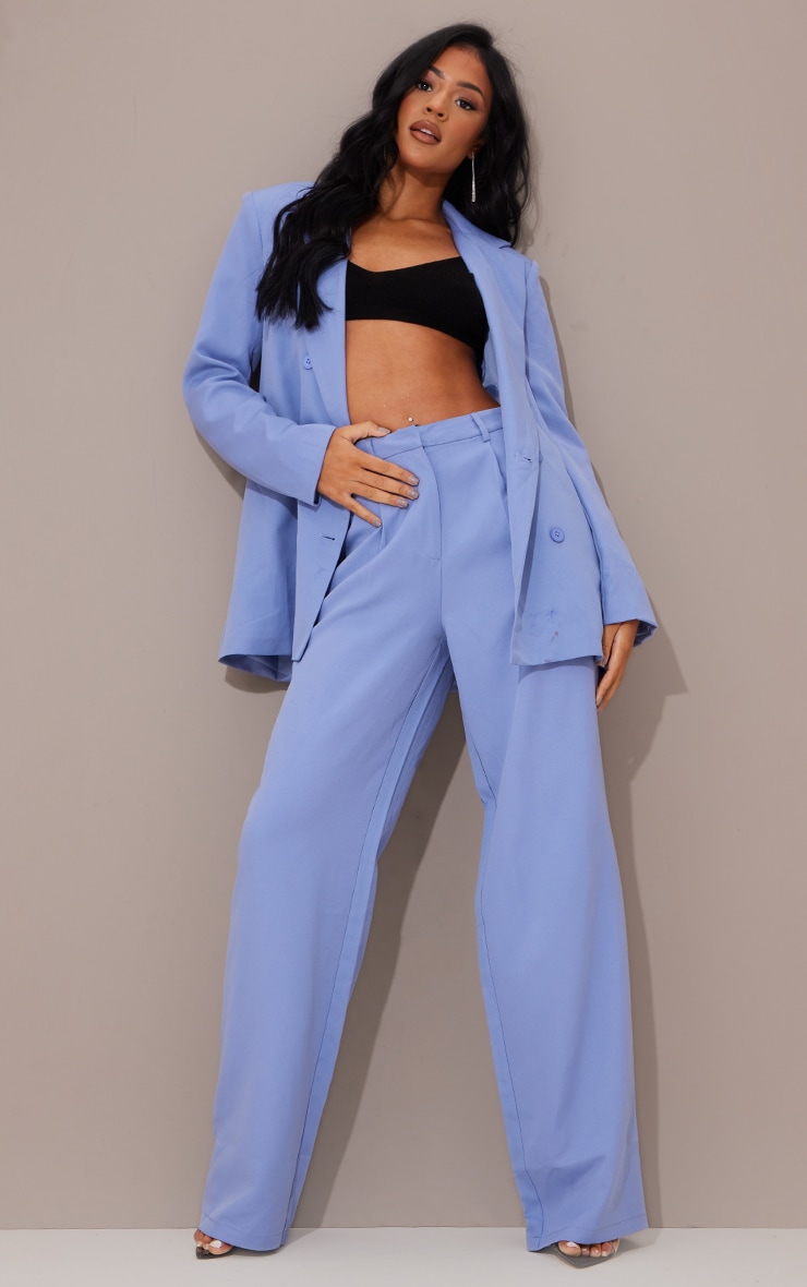 Tall  Blue Shoulder Pad Oversized Double Breasted Blazer image 3