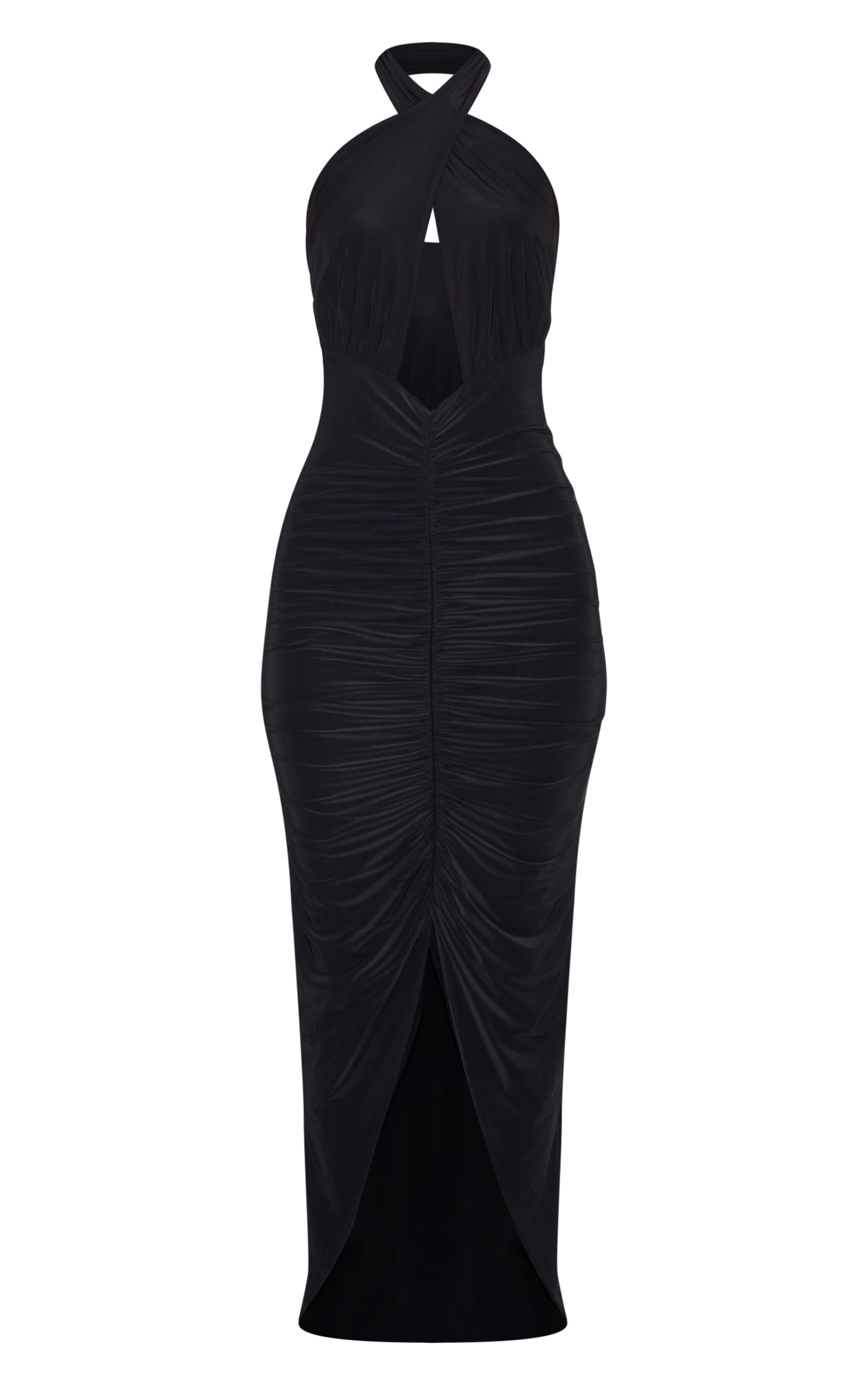 Black Double Layered Cut Out Ruched Maxi Dress image 5