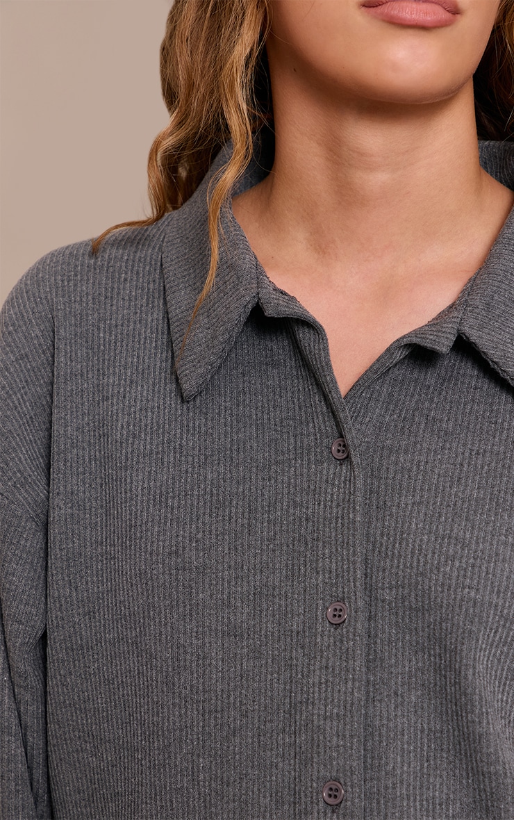 Charcoal Grey Heavy Rib Long Sleeve Collared Shirt image 4