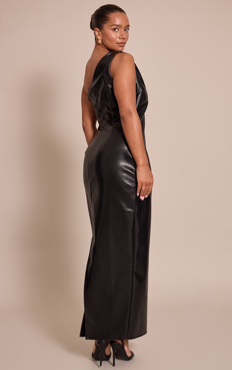 Shape Black Faux Leather One Shoulder Maxi Dress image 2
