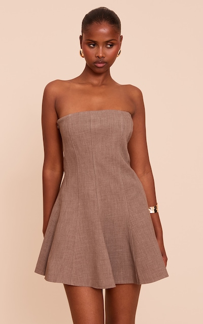 Taupe Woven Bandeau Shift Mini Dress