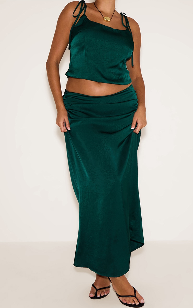 Plus Dark Teal Satin Ruched Fishtail Midaxi Skirt image 2