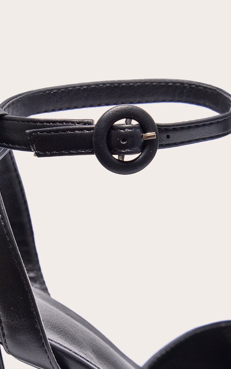 Black PU Strap Detail Flare Platform Heeled Sandals image 4
