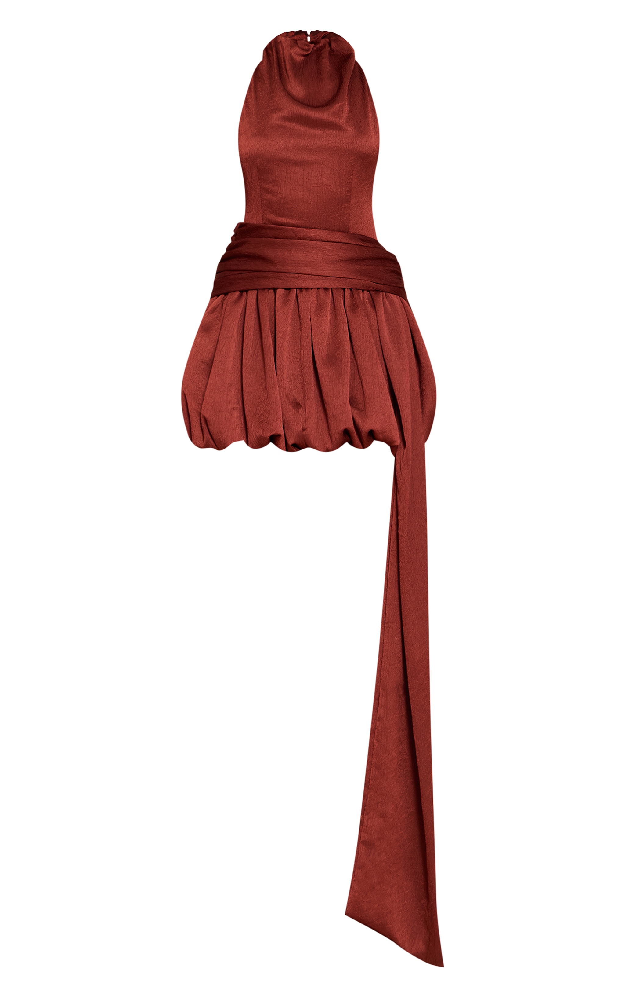 Rust Textured High Neck Puffball Mini Dress image 5