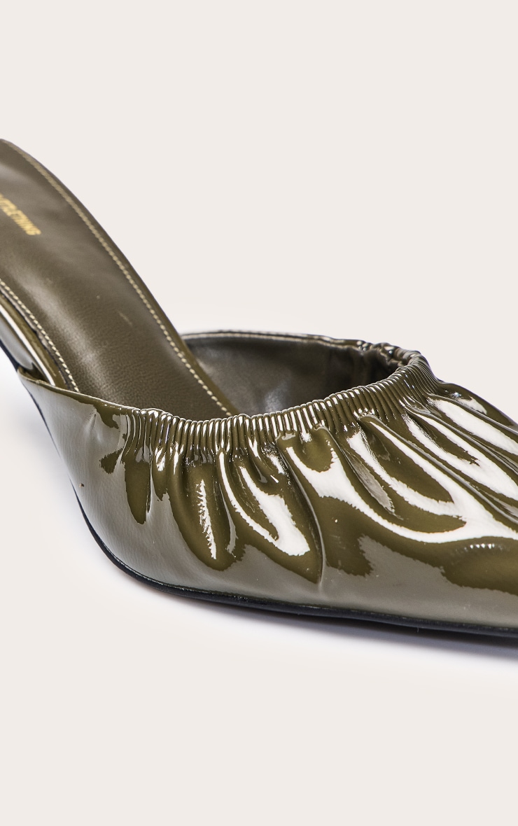 Olive Crinkle PU Ruched Low Heel Court Mule image 5