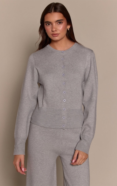 Grey Marl Compact Knit Placket Detail Cardigan