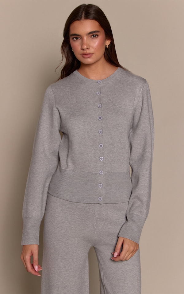 Grey Marl Compact Knit Placket Detail Cardigan 