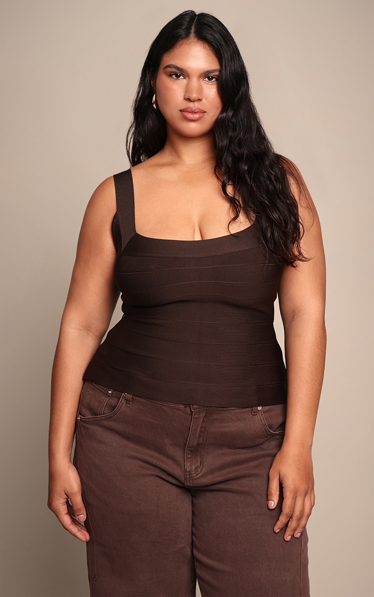Plus Chocolate Bandage Square Neck Corset