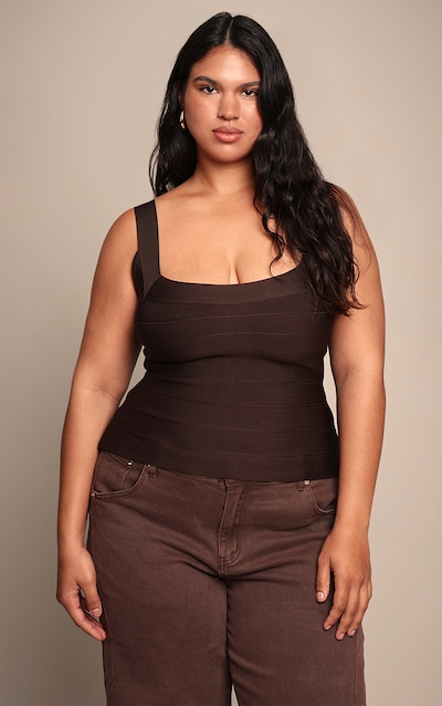 Plus Chocolate Bandage Square Neck Corset