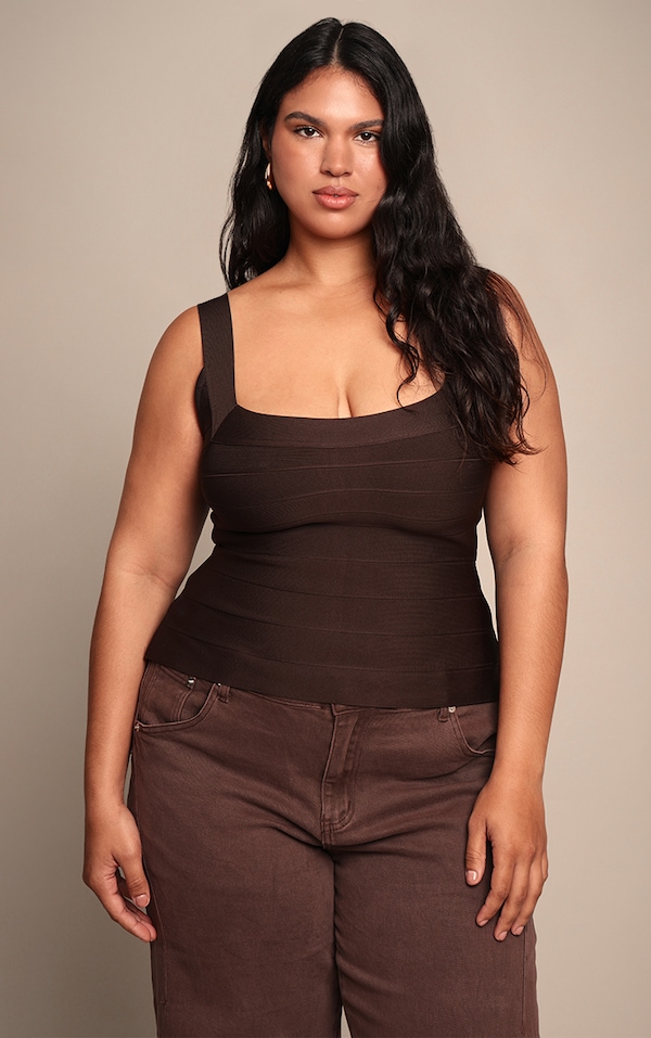 Plus Chocolate Bandage Square Neck Corset