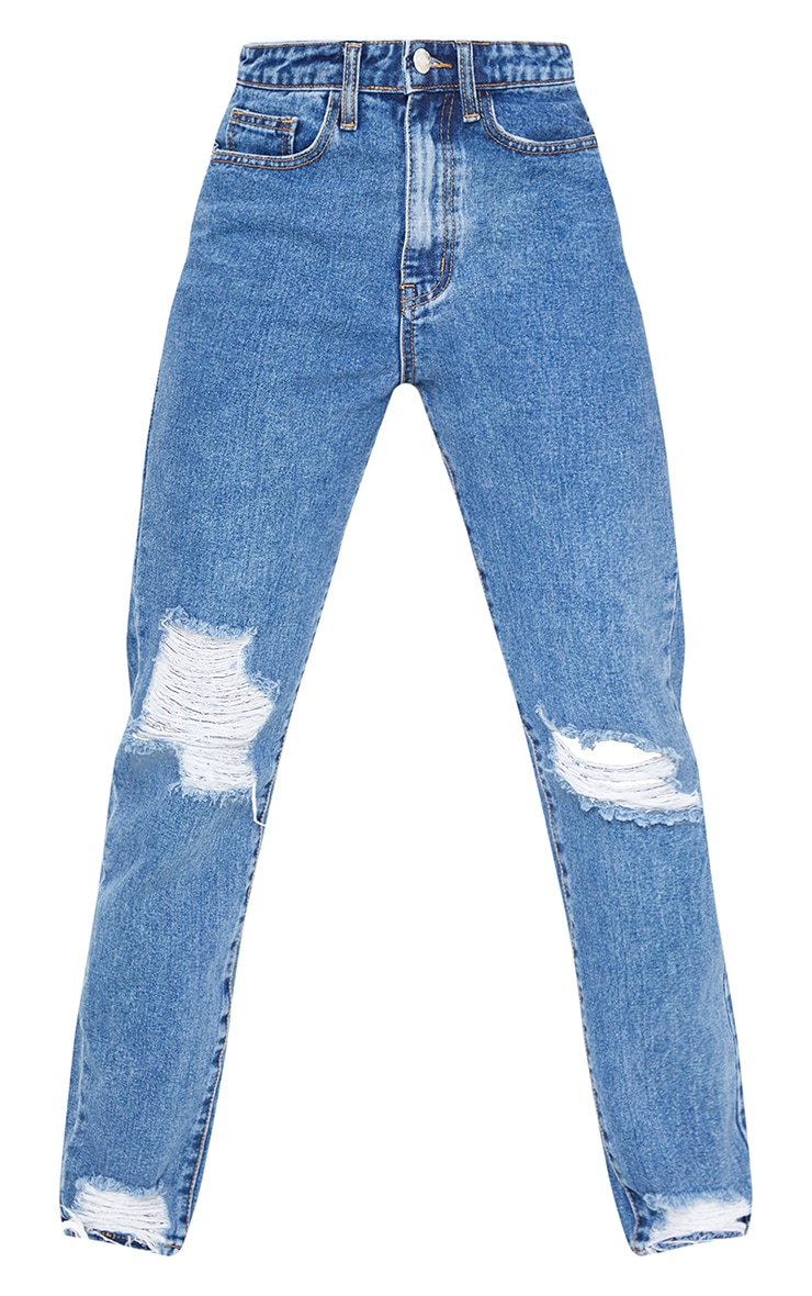 light blue wash knee rip mom jeans