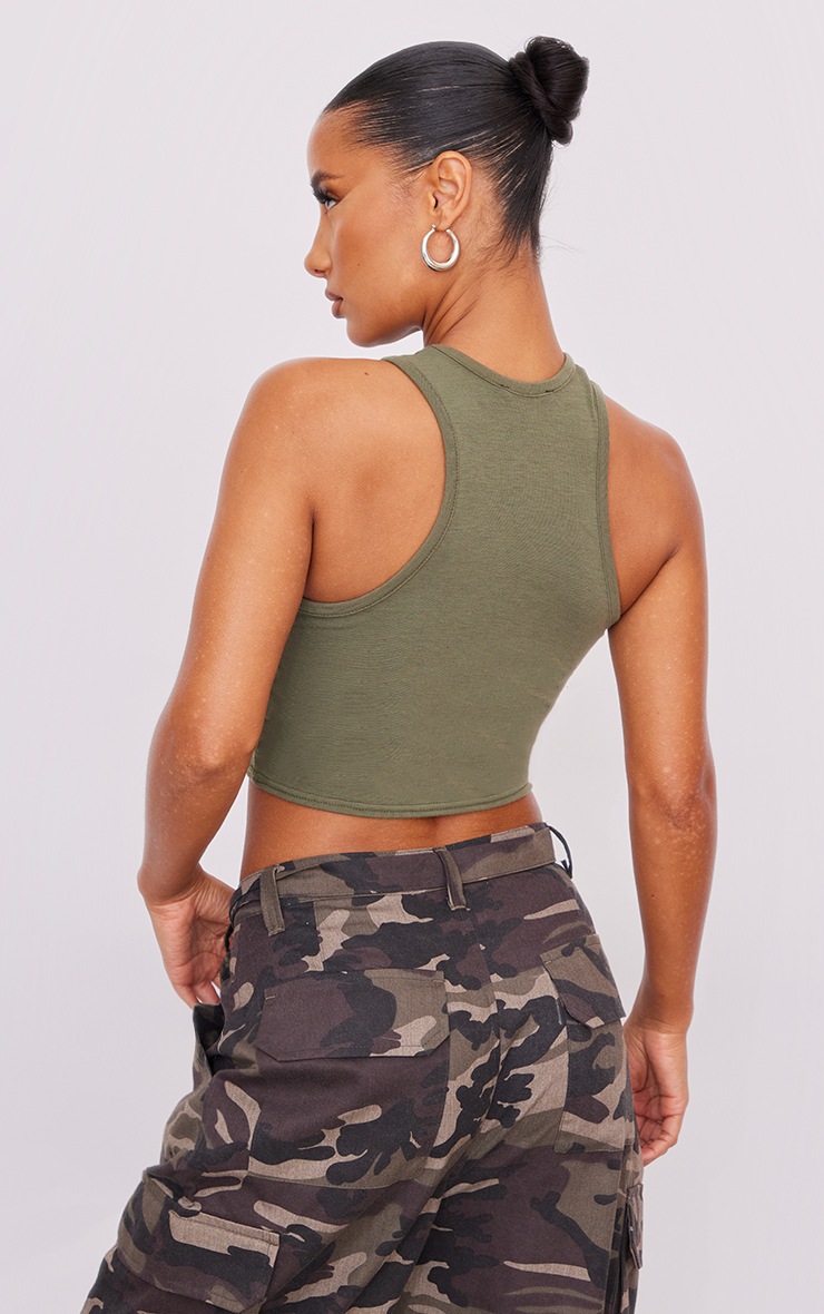Khaki Basic Jersey Racerback Crop Top PrettyLittleThing USA
