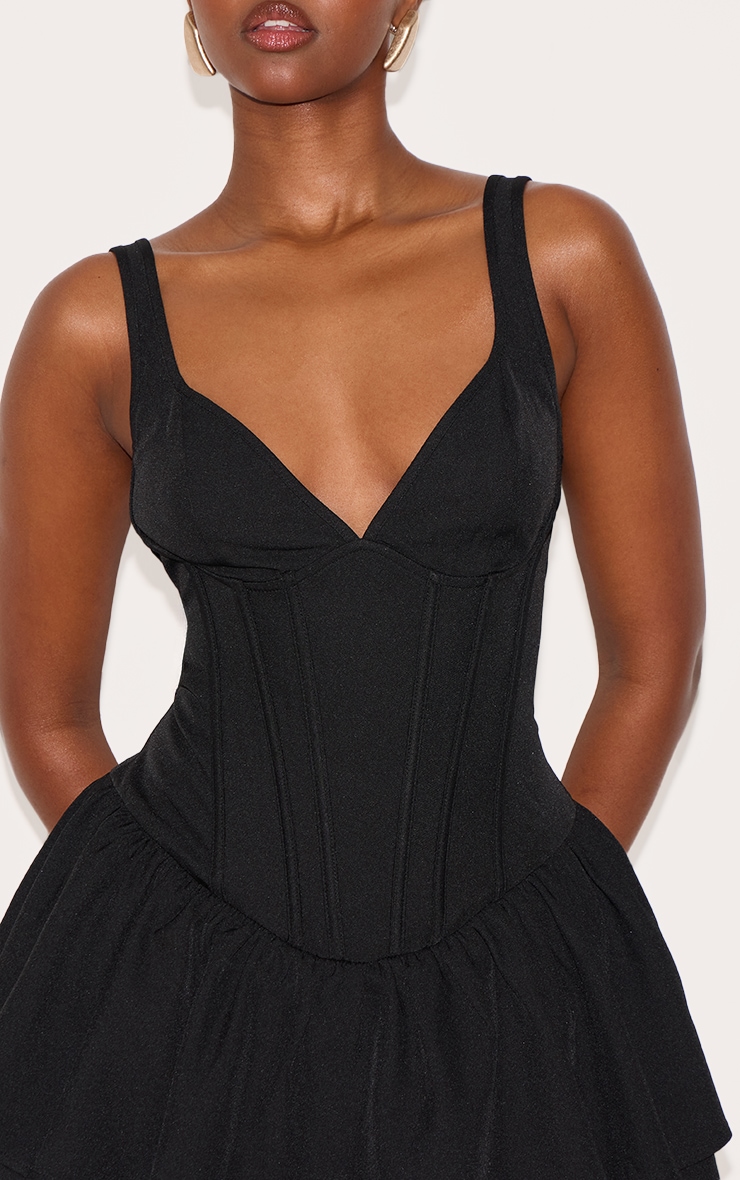 Black Woven Corset Detail Skater Skort Romper image 4