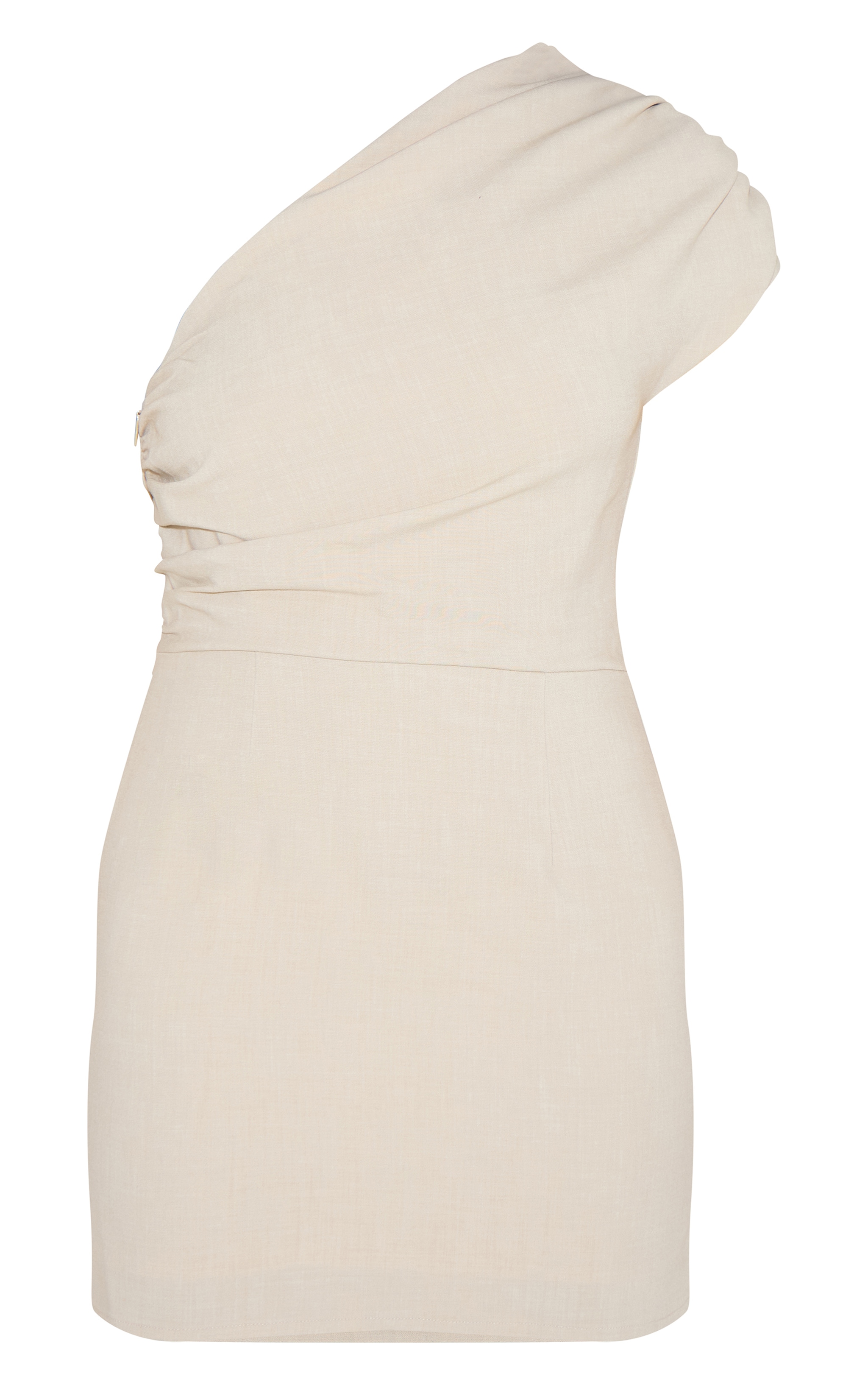 Sand Woven Ruched One Shoulder Mini Dress image 5