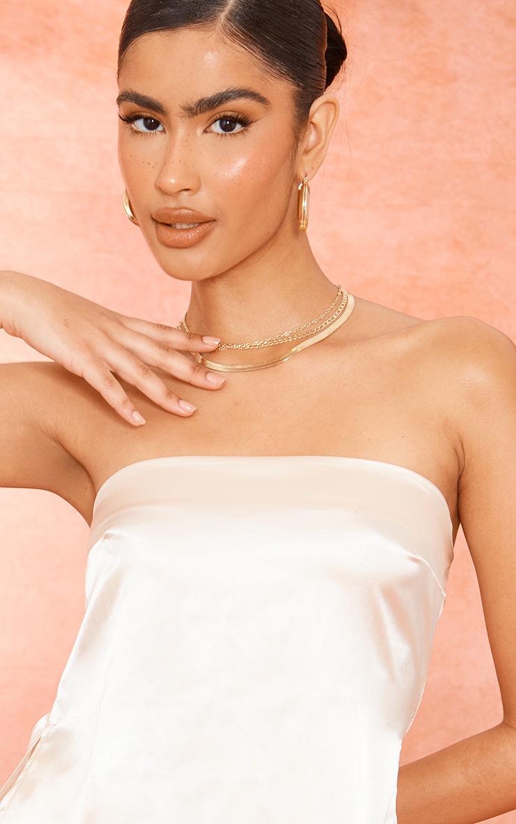 Cream Satin Bandeau Split Side Longline Top PrettyLittleThing USA