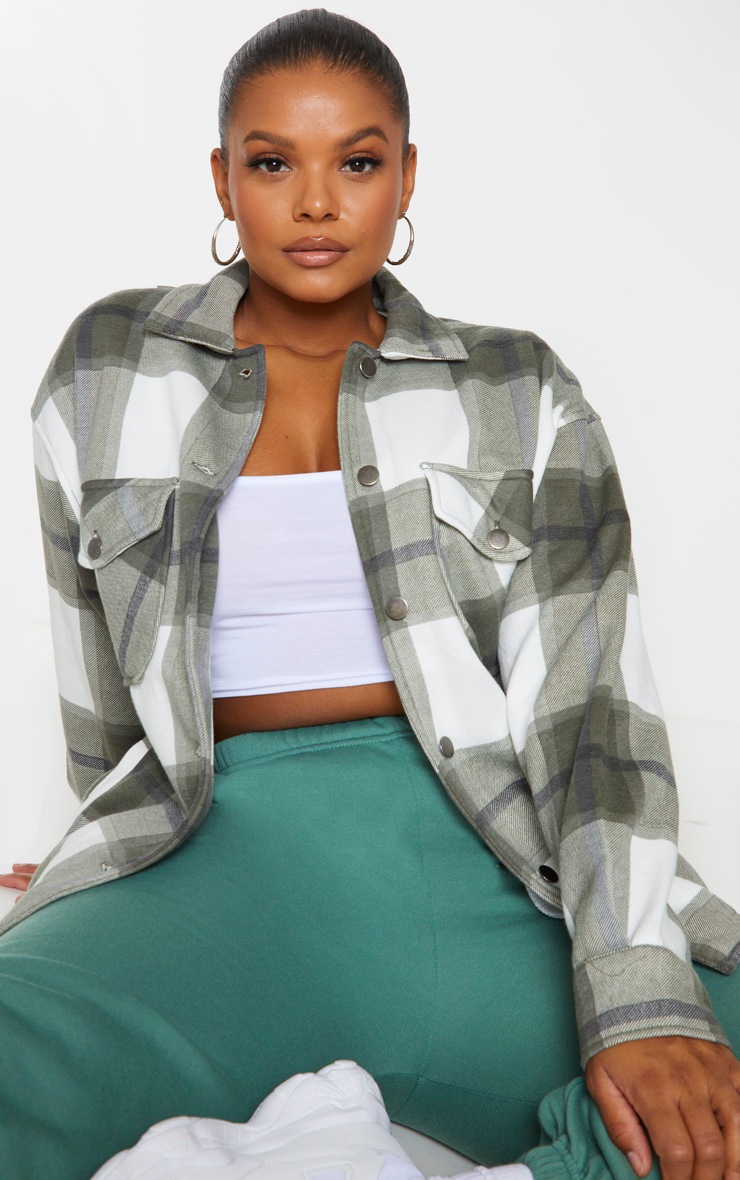 PLT Plus - Veste style chemise kaki à carreaux et poches devant