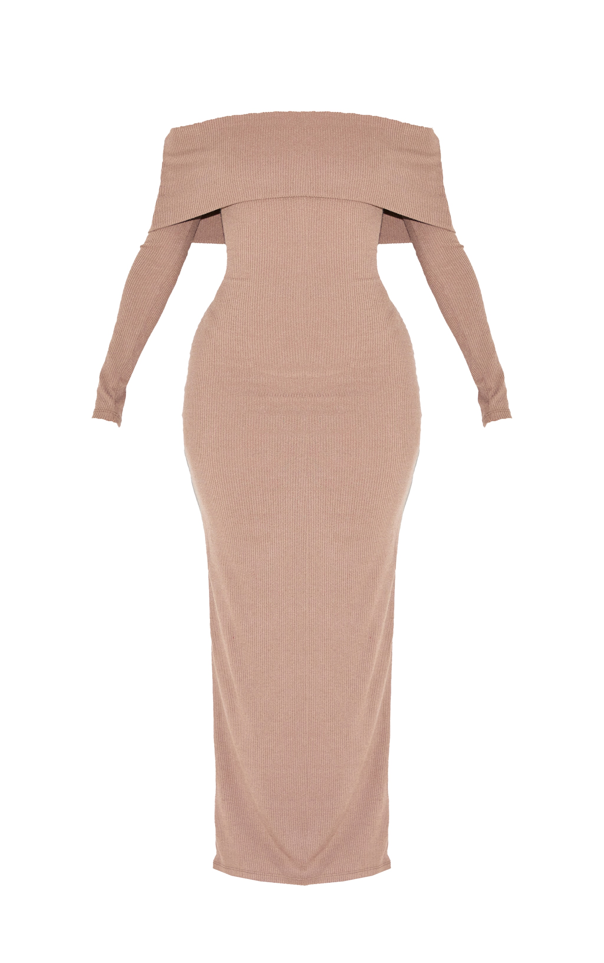 Petite Robe longue côtelée taupe repliée image 5