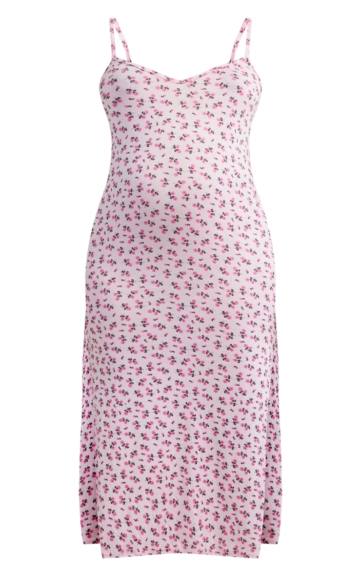 Maternity Pink Floral Print Split Cami Midi Dress image 5