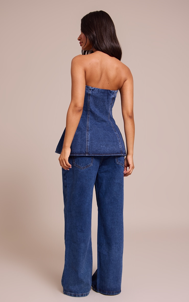 Petite Washed Blue Wide Leg Mid Rise Denim Jeans image 3