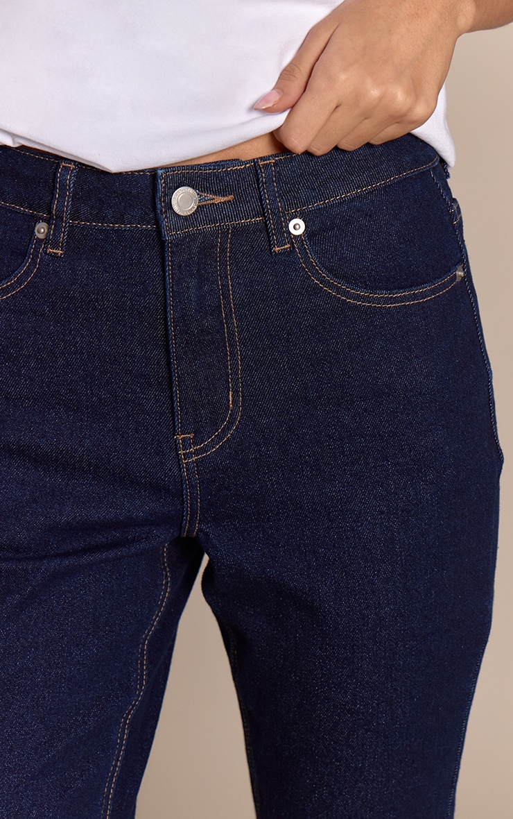 Indigo Cropped Raw Hem Straight Leg Jeans image 4