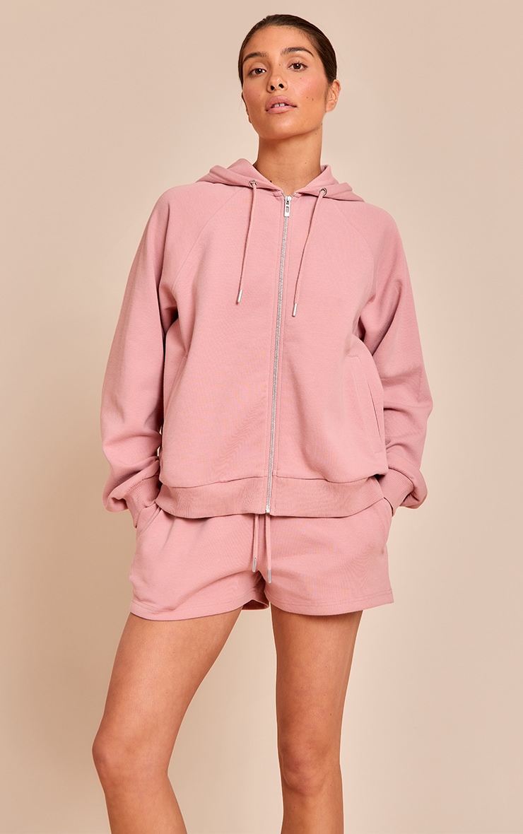 Petite Baby Pink Zip Up Hooded Sweatshirt image 1