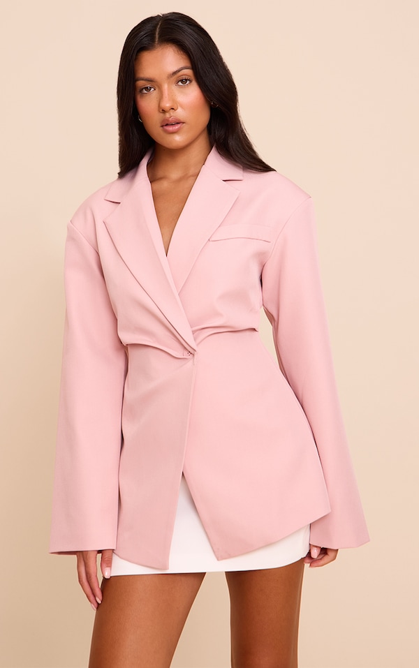 Pale Pink Tailored Cinch Waist Blazer
