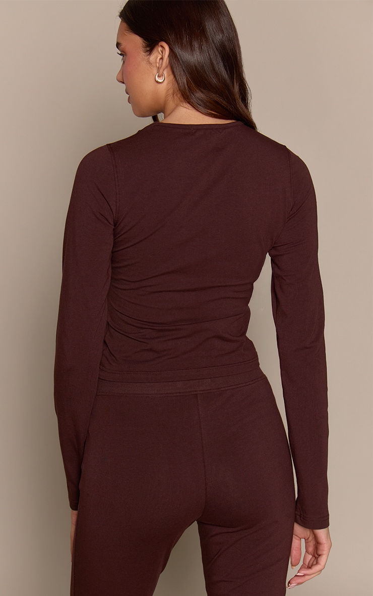 Dark Brown Cotton Seam Detail Long Sleeve Top image 2