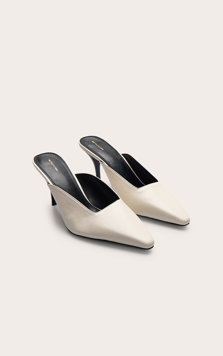 Cream PU Chiseled Toe Court Mules image 3