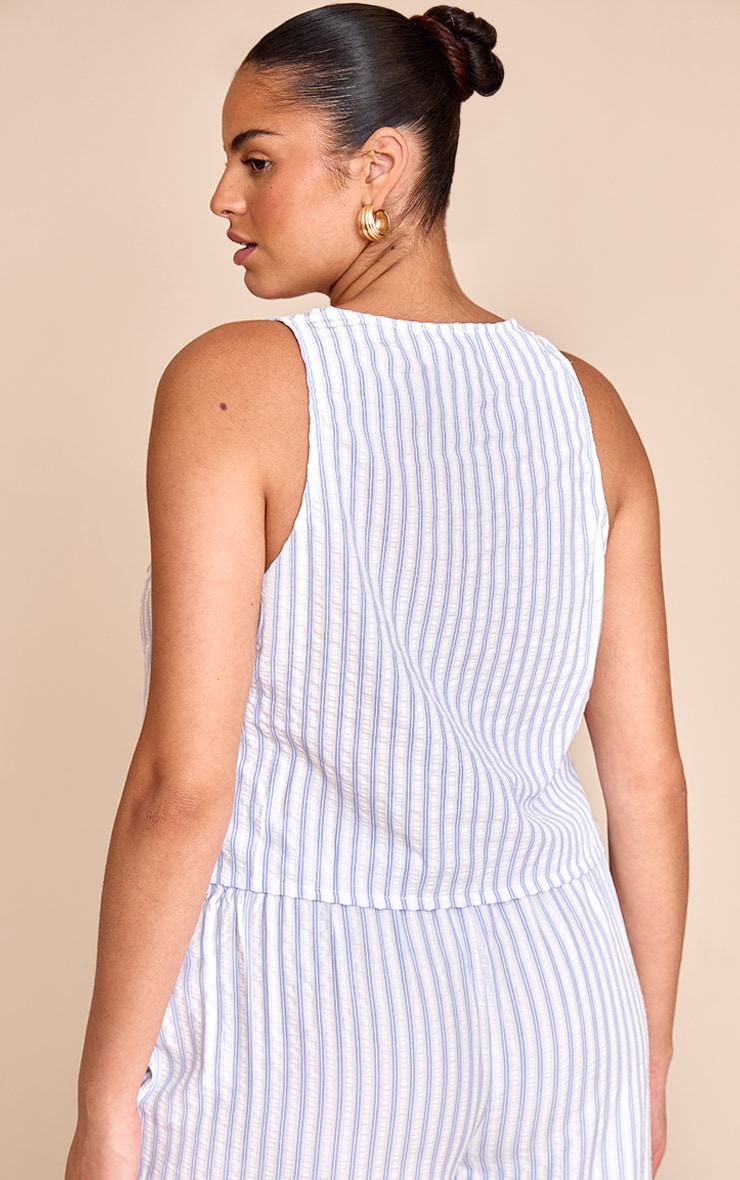 Plus Blue Tie Front Striped Sleeveless Top image 2