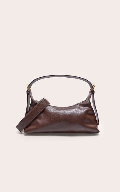 Sac à main en PU crêpé chocolat à boucles