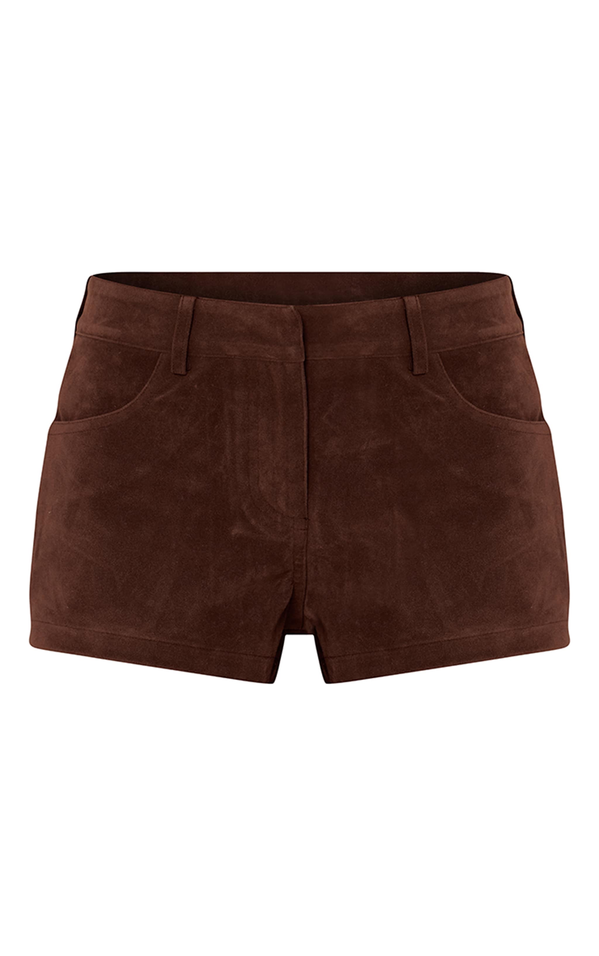 Dark Brown Suede Tailored Shorts image 6