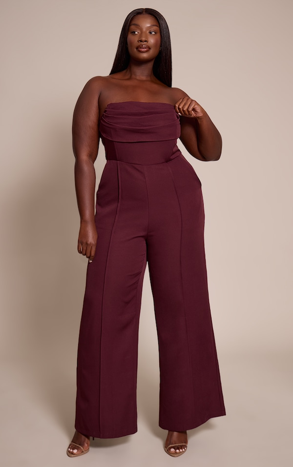 Plus Plum Bandeau Cowl Neck Pocket Detail Jumpsuit