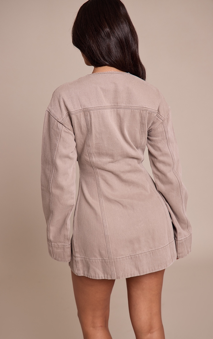 Petite Mushroom Button Detail Long Sleeve Denim Dress image 2