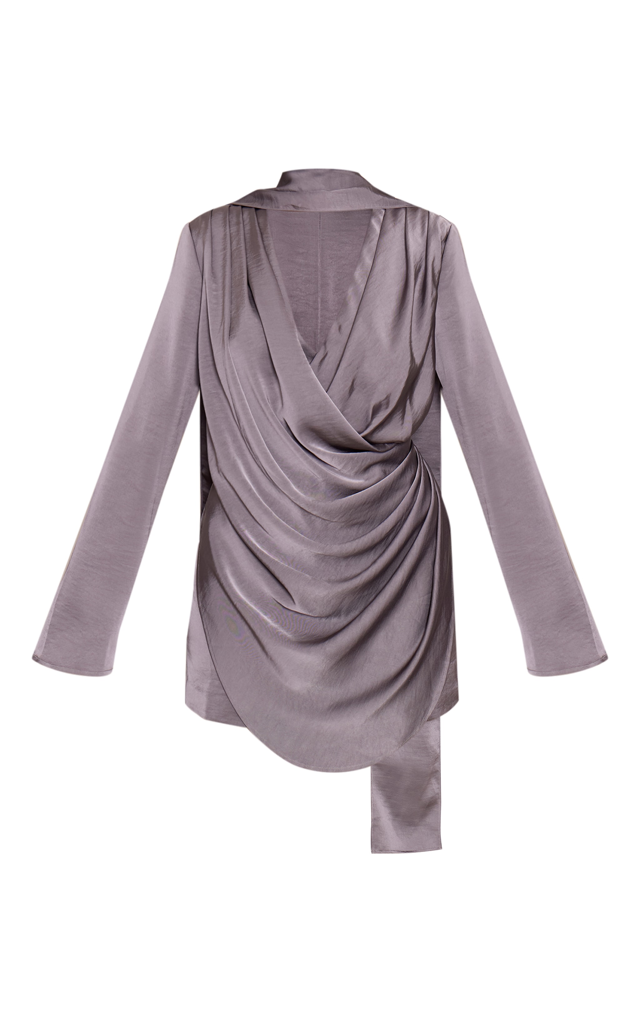 Charcoal Draped Satin Shirt Dress image 5