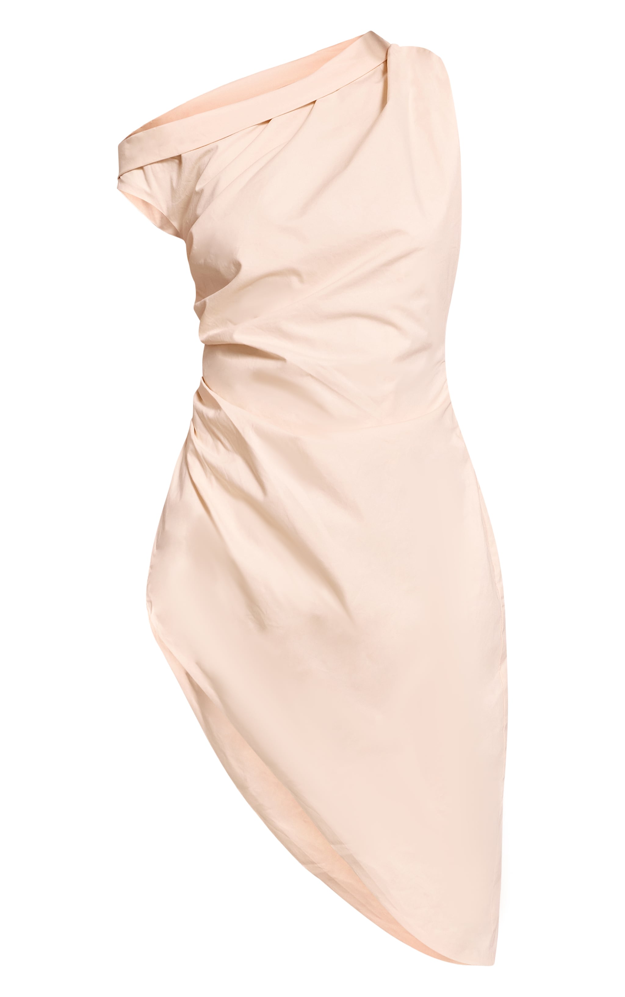 Cream Cotton One Shoulder Ruched Extreme Asymmetric Hem Top image 5