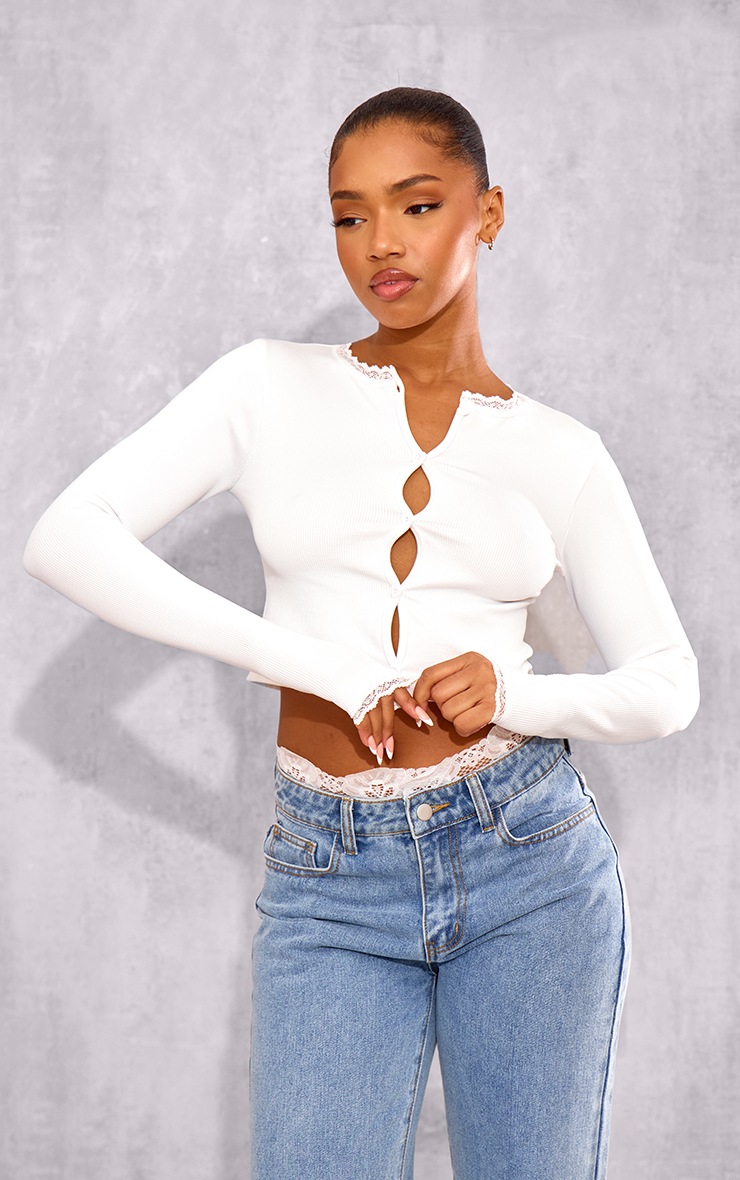 Whitney Striped Lace Trim Top - Blue