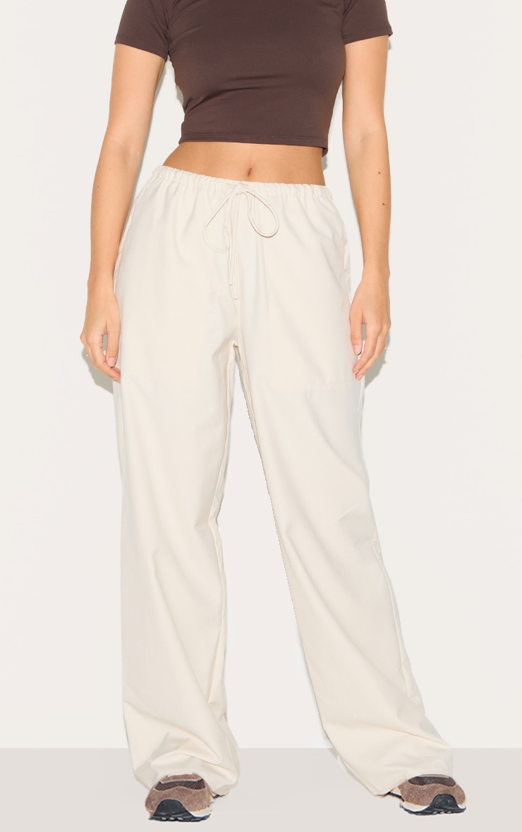 Cream Woven Drawstring Low Rise Relaxed Pants image 1