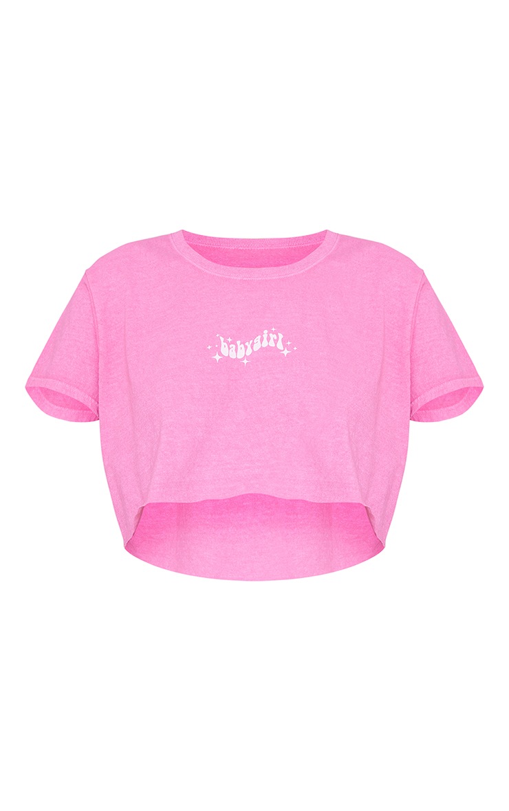 Pink Babygirl Printed Washed Babydoll Crop T Shirt PrettyLittleThing USA