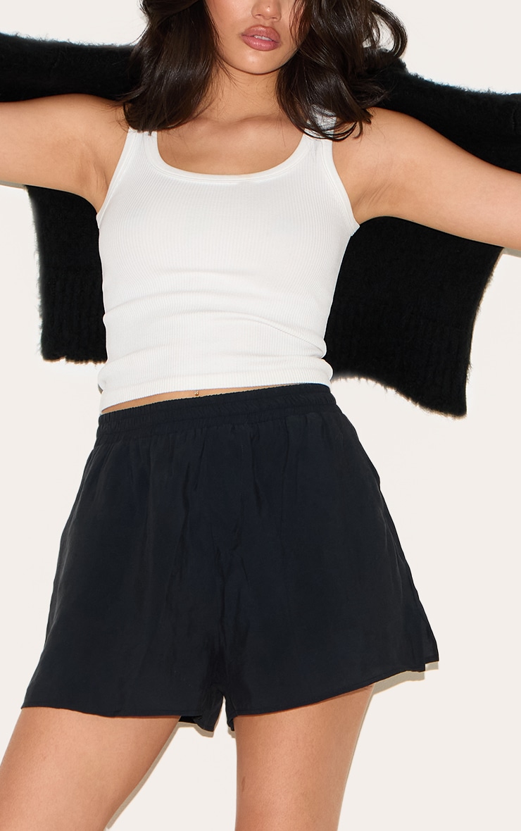 Black Peached Woven Elasticated Waist Shorts image 5