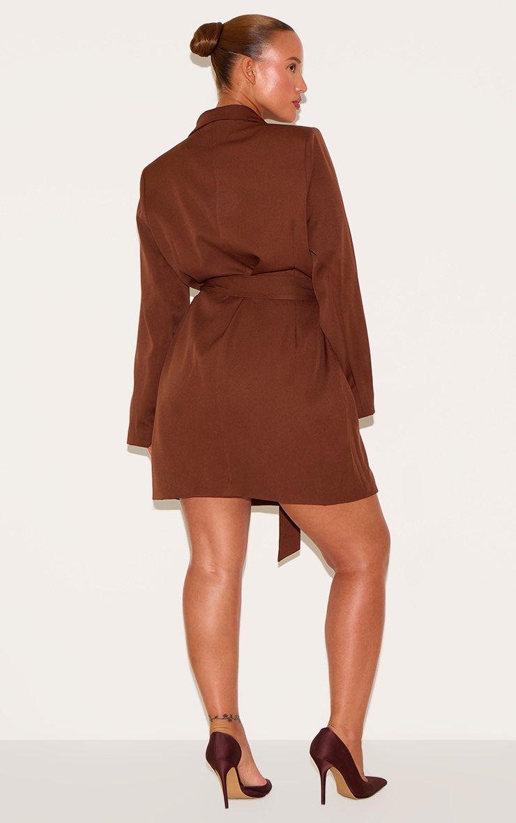 Plus Chocolate Tie Waist Blazer Dress image 2