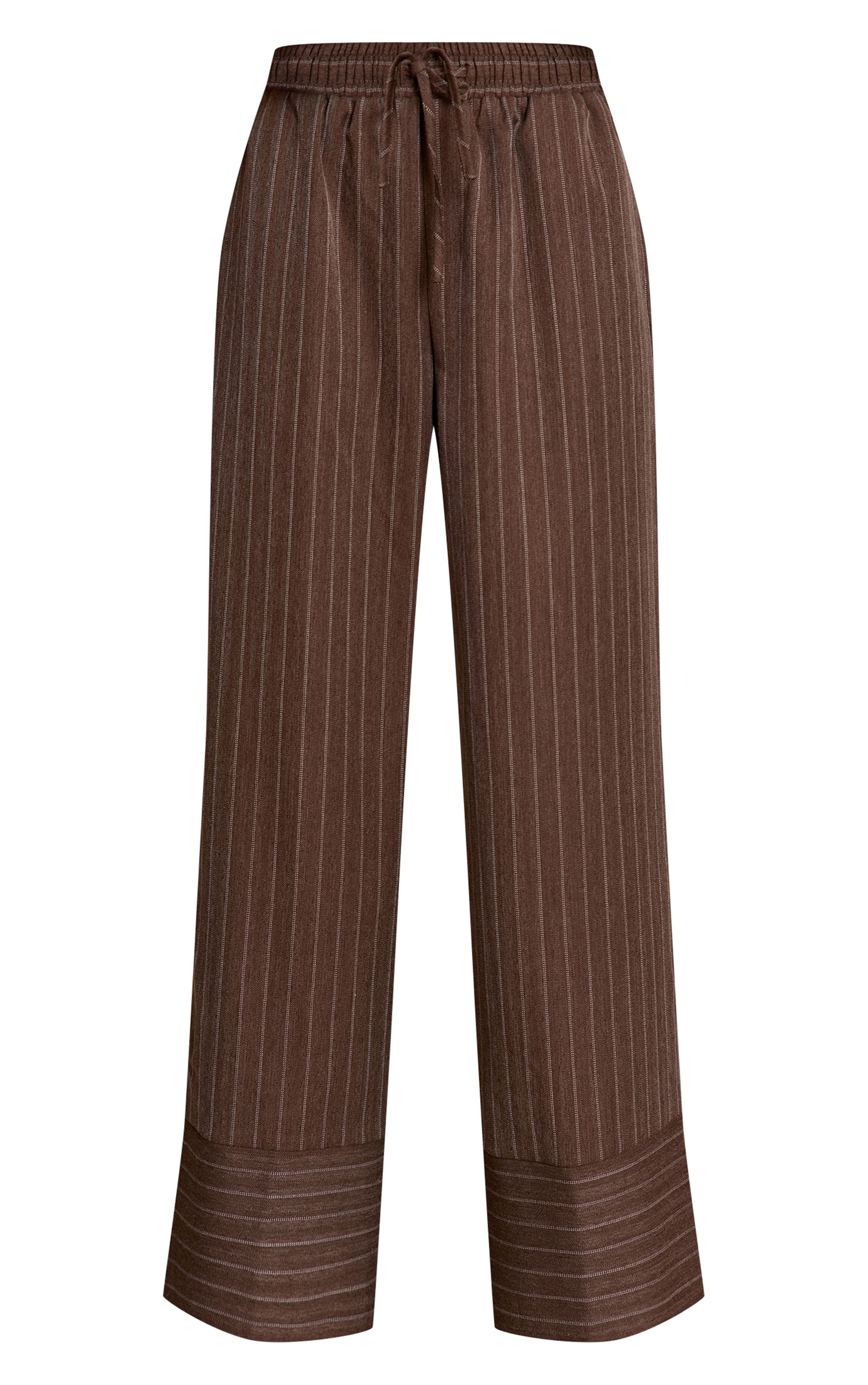 Brown Pinstripe Woven Drawstring Pants image 5